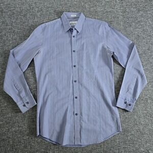 Calvin Klein Mens Blue Pinstripe Slim Fit Dress Shirt Size S Cotton